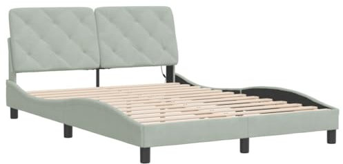 vidaXL Bettgestell, Bett mit LED ohne Matratze, Bettrahmen mit Lattenrost für Schlafzimmer, Doppelbett SchlafzimmerBettgestell Hellgrau 140x200cm Samt