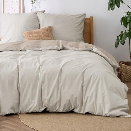BEDSURE Ropa de cama de 220 x 240 cm, algodón beis, caqui, topo, ropa de cama de 220 x 240 cm, reversible de 3 piezas, con 2 fundas de almohada de 80 x 80 cm, Öko-Tex, funda nórdica de dos tonos con