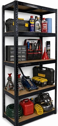 DIVCHI 5 Tier Storage Rack Heavy Duty Shelving Aluminium Garage Shelves Shed Storage Racking Shelf For Warehouse Workshop & Office (Black, Pack of 1) Up to Maximum 175 kg Per Shelf
