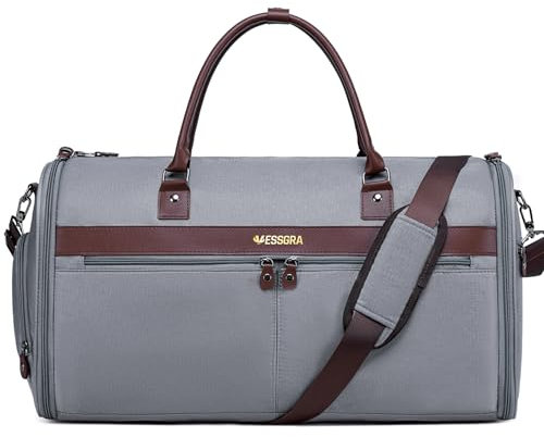 Vessgra Kleidersack Reisetasche, Wasserdichter Anzugtasche Reisetasche, 2 in 1 Kleidersack Tasche Kleidersack Reise, Garment Duffel Bag Handgepäck Anzug Herren Damen mit Schuhfach (Grau)