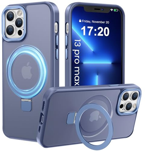 PuyaTeya Magnetic Stand for iPhone 13 pro max Case, Compatible with Mag-Safe, Military Drop Protection, Anti-scratch/fingerprint Translucent Matte iPhone 13 pro max Phone Case (Light Blue)