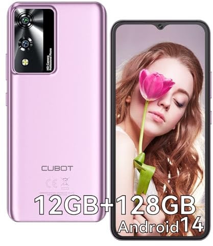 CUBOT A10 Telefono Móvil Libres Android 14 Smartphone 12GB +128GB/1TB, 6,56 Pulgadas HD+, 5100mAh Batería, Cámara 48MP Octa-Core/Dual SIM/OTG/GPS/Tipo-C/Face ID (Morado)