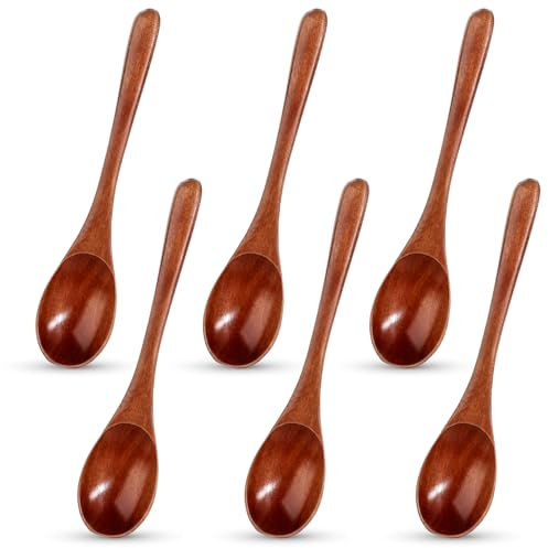 cobee 6 Stück Holzlöffel Klein, Holzlöffel Esslöffel Holzlöffel Suppenlöffel Set 14.8cm Dessertlöffel Suppenlöffel Holzlöffel Handgefertigte Holz Suppenlöffel Teelöffel Honiglöffel Kaffeelöffel