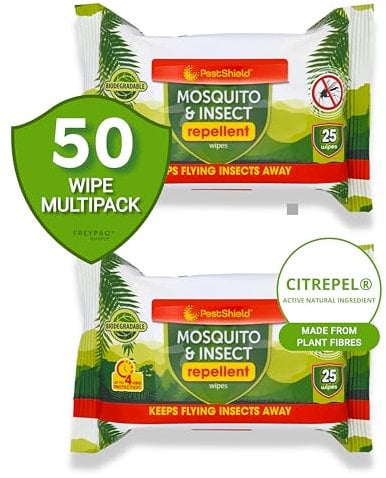 Insect & Mosquito Repellent Wipes | Free of DEET | Biodegradable | Effective on Mosquitos | BedBugs | Horse Flies | Midges | Ticks | Long Lasting | (Multipack Bundle by FREYPAC®) (2)