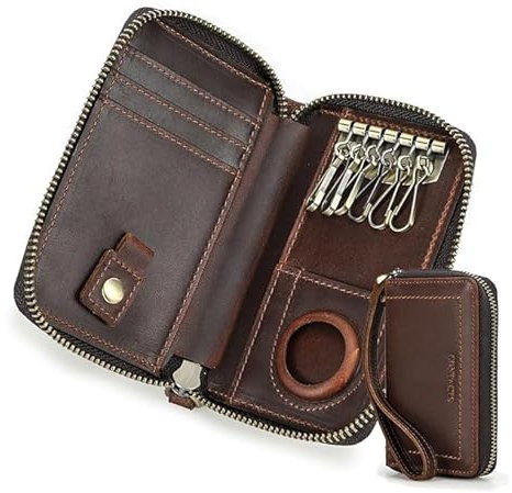 Contacts Leder-Autoschlüssel-Etui, Schlüsselanhänger, Tasche, Unisex, groß, 2 Reißverschlüsse, Lederetui, Autoschlüssel, rotbraun