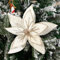 Große Glitzer-Weihnachtsblumen, 6 Stück, künstlicher Weihnachtsstern, Samt, Weihnachtsbaum Blumen Ornamente, gefaltete Blumen für Weihnachts Neujahr, Hochzeit Dekoration (Creme weiß)