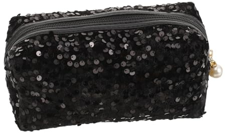 HONMEET Pailletten Kosmetiktasche Quadratisch Großes Fassungsvermögen Tragbare Kosmetik Organizer Tasche für Damen Reise Kulturbeutel mit Reißverschluss Schwarz