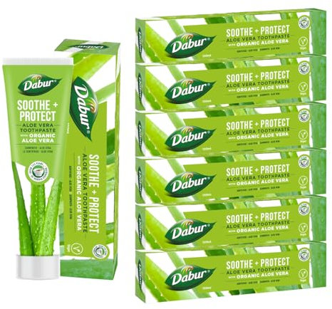 Dabur Aloe Vera Organic Toothpaste - 100g (Pack of 6)| Prevent Cavities Naturally with Herbal Extracts | Enriched with Organic Aloe Vera