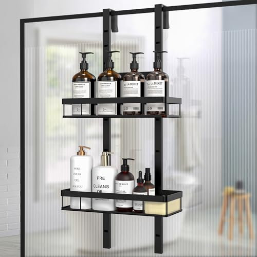 Diwoker Estanteria Baño sin Taladro, Estanteria Ducha para Colgar, Organizador Baño, Soporte Shampoo Chuveiro, Soporte Gel Ducha Negro (2 Niveles)