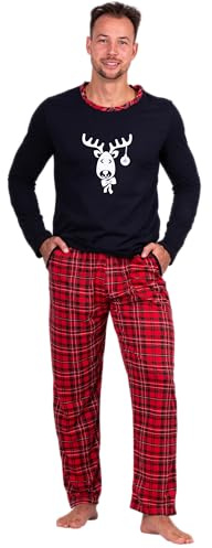 HEYO Schlafanzug Herren Lang Pyjama Baumwolle Zweiteiliges Set Langarm Shirt Lange Karierte Pyjamahose (DE/NL/SE/PL, Alphanumerisch, M, Regular, Regular, Standard, X-Mas)