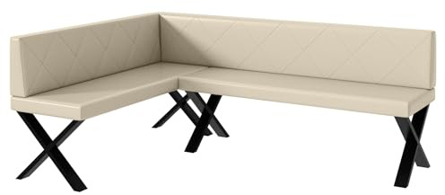 MEBLINI Eckbank für Esszimmer - Küchenbank - Essecke - Sitzecke Küche - ERIC - X-Beine 142x196x87cm Links - Creme Kunstleder