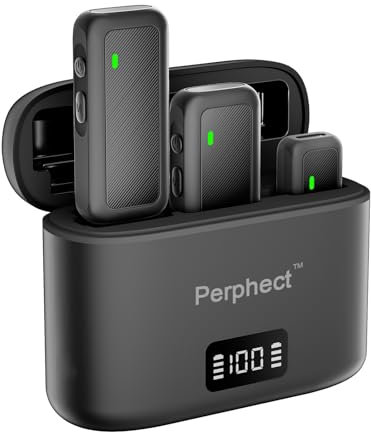 Perphect 2 Pack Mini Wireless Lavalier Microphone for iPhone Android with Charging Case Cordless Clip on Lapel Mic (Lightning)
