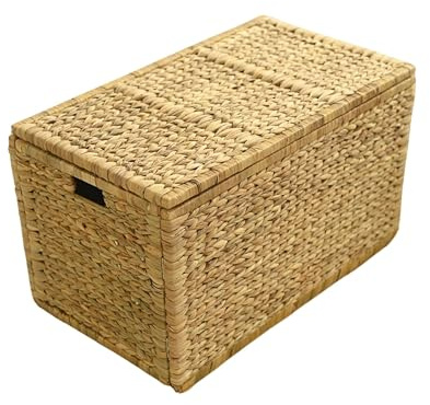 ChumDecor 30 Wicker Storage Trunk,Handwoven Trunk Organizer, Metal Hinges at Lid and Frame,Wicker Toy Chest with Removable Liner,Large Blanket Storage (Natura)