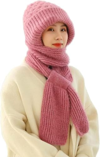 HOIDOKLY 2024 Bonnet-écharpe coupe-vent épais et chaud avec protection intégrée des oreilles, pour femmes