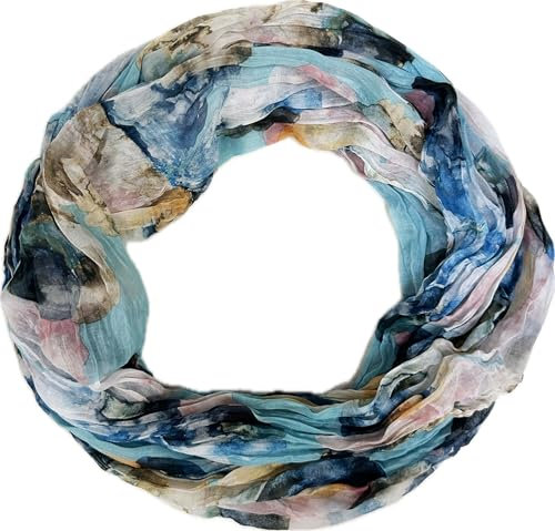 Jeamis Blumen Mandala Seide Loop Farbverlauf Frühling Rundschal Rainbow Unisex Sommer Leicht Schal Stola Dots (Blumen25A Blau)