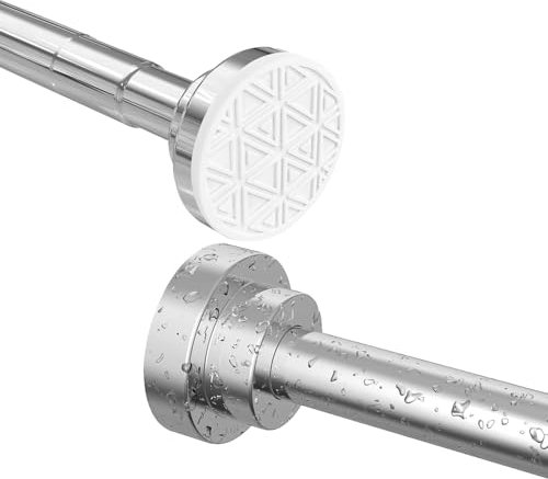 Kongming Gardinenstange ohne bohren 48-133cm, Teleskopstange Vorhang, Duschvorhangstange Silber Edelstahl, Rutschfest Vorhangstange Klemmstange für Gardinen, Schrank, Badezimmer, Fenster oder Türen