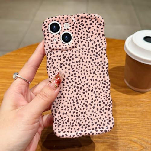 LAPOPNUT For iPhone 14 Case,Animal Print Curly Wave Frame Soft TPU Case for Women Girls,Shockproof Protection Cool Leopard Pattern Phone Cover for Apple iPhone 14 6.1,Beige