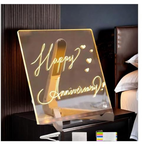 Hazomeu Tableau D'affichage LED avec Couleurs avec 7 Stylos Néons et Support Réglable Tablette Lumineuse Dessin Enfant Essuyable Tablette Dessin Lumineuse,15x15cm