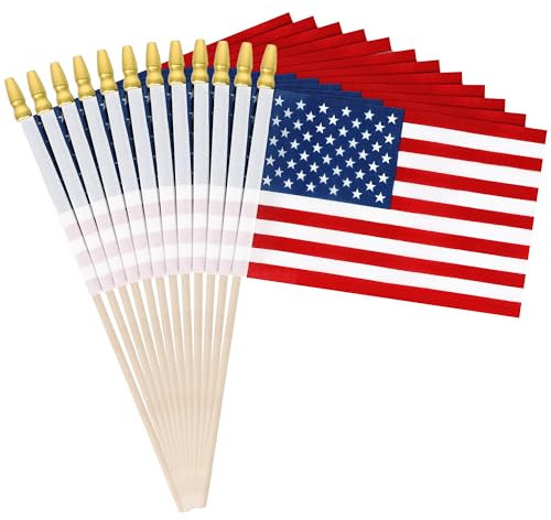 Lot de 12 petits drapeaux américains sur bâton, mini drapeaux patriotiques américains du 4 juillet, décorations extérieures du 4 juillet, drapeau à main pour décoration patriotique, accessoires de