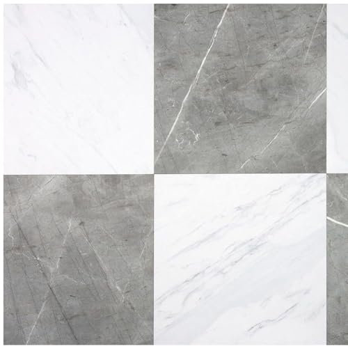 Self Adhesive Vinyl Flooring - Bonneville Charcoal White Marble Effect - Modern Contemporary Kitchen Bathroom - No Grout No Special Tools Needed - Peel & Stick