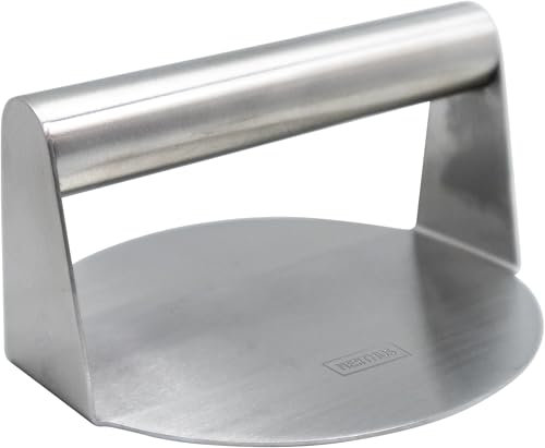 NERTHUS FIH 1481 Prensa para plancha de acero inoxidable, 14 cm de diámetro, ideal para smash burgers, carne y cocina a la parrilla