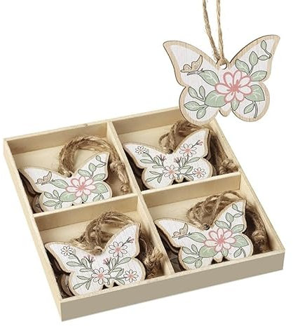 Heaven Sends Wooden Flower Butterfly Hanger Set of 12 – Pastel Painted Hanging Butterfly Ornaments for Spring, Craft Projects & Tree or Wreath Decoration