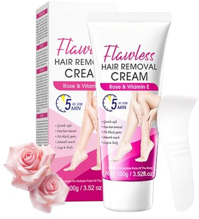 Sanft & Feuchtigkeits Enthaarungscreme, Haarentfernungscreme mit Rosenextrakt & Vitamin E, Schnelle & Effektive Haarentfernung für Mehrere Körperteile, Glatte Haut, mit Einem Schaber, 100g