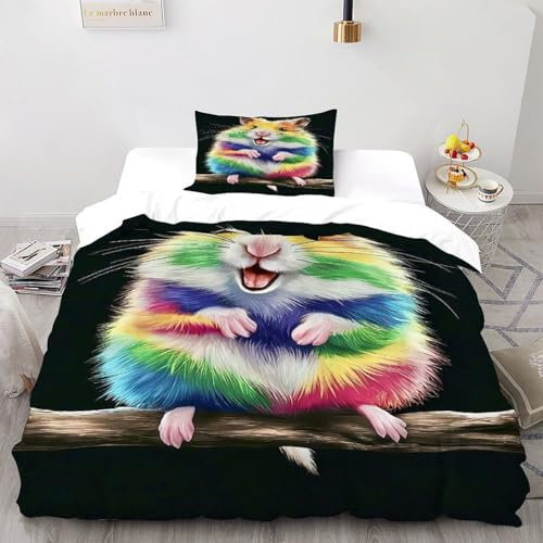SOJFGSNAJ Bunte Maus Bettwäsche Set Cartoon-Tiere Mädchen Mikrofaser Bettwäsche Bettwäsche Aus Microfaser Bettbezug Mit Kissenbezug Single(135x200cm)