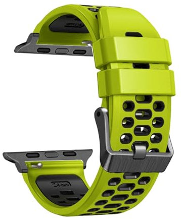 BIK FKM Correa de goma para reloj Apple Watch Band Ultra 1 2 49MM 45mm 44mm 42mm Accesorios de repuesto para reloj Pulsera 9 8 7 6 5 4 SE Series Correas(Green,44MM)