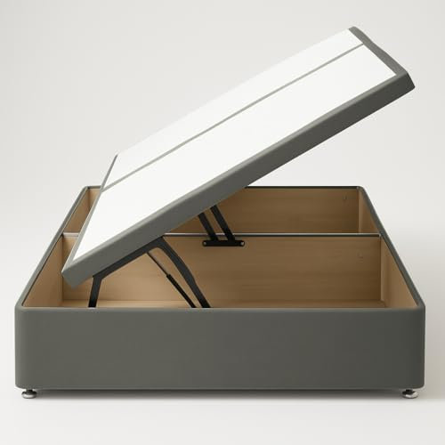 S&W DECORE Ottoman Storage Divan Bed Base Only Upholstered In Plush Velvet - No Mattress - 3FT Single, 4FT6 Double, 5FT Kingsize, 6FT Super King (Grey Plush, 3FT Single Side Lift)