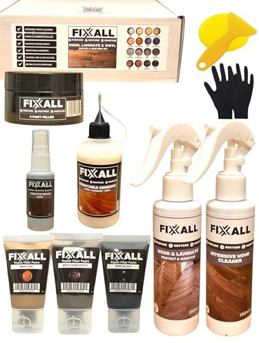 Fixxall Wood & Laminate Surface Repair Kit – Vinyl, Worktop, Cabinet – Easy DIY Repairs for Scratches, Chips, Cracks & Dents – All-in-One Joinery Restoration (Dark Wood, One Size)