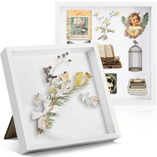 FoiiLiio 2 Stück 3D Bilderrahmen zum Befüllen 30x30cm,3D Rahmen für Objekte Tiefer 3cm,Tief 3D Objektrahmen Hölzern,Bilderrahmen Befüllbar,Shadow Box für Fotos Blumen DIY Kunstwerke,Weiß