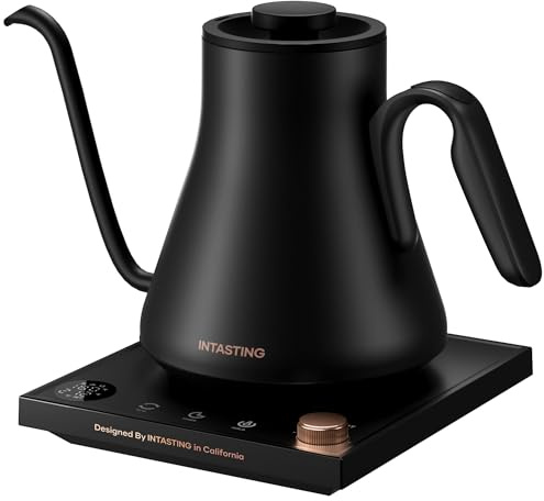 INTASTING Electric Kettle, Gooseneck Electric Kettle, ±1℉ Precise Temperature Control, Stainless Steel Interior, Quick Heating for Pour Over Coffee, Tea & Boiling Water, 0.9L (Black)