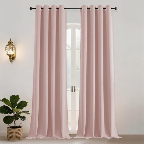 Simplebrand Extra Lange Vorhänge Rosa mit Ösen 2er Set H300 x B140 cm | Blickdicht und extra lang, thermo- und wärmeisolierend für hohe Fenster, Wohnzimmer, Schlafzimmer, Hotel und Büro