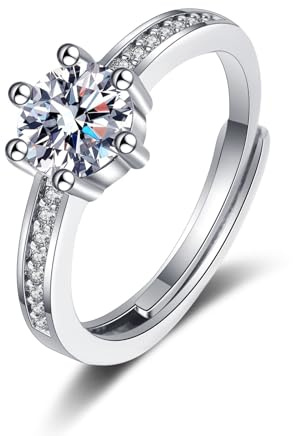 Wycian Ring Damen Vintage Freundschaftsringe Aus Weissgold Silber 18 Karat Moissanit Sechs Krallen mit Zirkonia Größe 54 (17.2) Klassisch für Lesben Jahrestag Personalisierbar