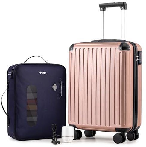 COOLIFE Easyjet Vakuum Handgepäck Koffer 55X40X20cm + Vakuumbeutel für Kleidung +60% mit Pumpe | ABS+PC Hartschalenkoffer mit TSA-Schloss und 4 Zwillingsrollen Für Ryanair, Grenzüberschreitende Reise