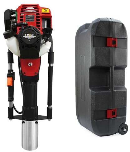 Petrol 4 Stroke Post Driver with Carry Case, 4 Attachments & Tool Kit Bundle – Heavy Duty Fence Post Knocker for Garden, Farm & Construction Use