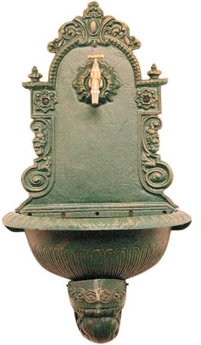 FONTANA DA GIARDINO IN GHISA A PARETE PANTHEON RUBINETTO OTTONE 3/4 VERDE