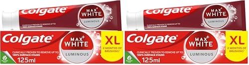 Colgate Max White Luminous Toothpaste 125ml, Teeth Whitening Toothpaste with Clinically Proven Formula that Removes Up to 100% of Surface Stains (Pack of 2)