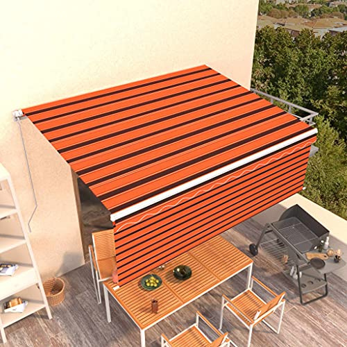 Senkrechtmarkise Außen,Markise Manuell Einziehbar mit Rollo 4,5x3 m Orange und Braun,Balkon Windschutz für Pavillon und Garten