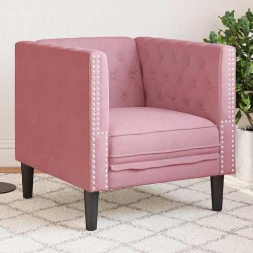 Yunovire Fauteuil Chesterfield en velours rose, fauteuil club, pour salon, chambre à coucher, fauteuil rembourré, confortable, pour adulte, 71 x 74,5 x 70,5 cm