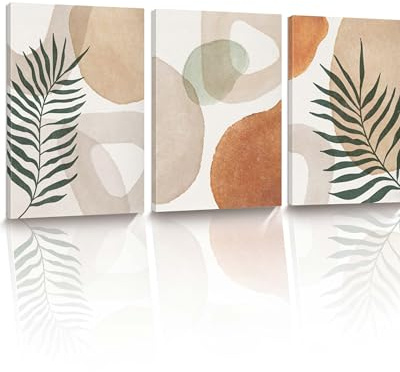 HesenDot Set di 3 quadri da parete con piante astratte, 30 x 40 cm, moderni boho foglie, stampe su tela con cornice, minimalista, elegante, per soggiorno, camera da letto, corridoio, bagno, ufficio