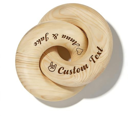 WBW Personalized Interlocking Wooden Knot, RING 2 | Customizable Chain Link Sculpture, Custom Wood Circle Knots Decor, Engraved Names Date Icon, Handmade Table Decors