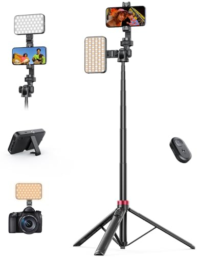 68.5 Phone Tripod with Fill Light (2500K-9900K), Selfie Stick with Remote | 3 Color Light, Portable Tripod for iPhone Android Camera, Content Creator Kit for TikTok YouTube Vlogging