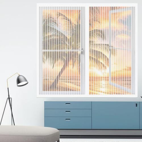 Magnetica Zanzariera 110 x 110 cm Anti Zanzare Insetti Autoadesivo Rete Anti Zanzare Senza Foratura e Silenziosa per Finestre Qualunque Piccole Grandi, Bianco