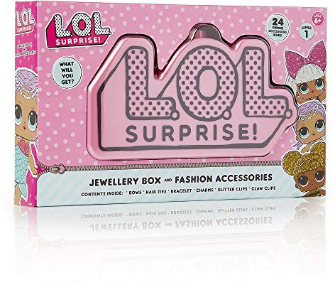 L.O.L. Surprise ! Jewellery Box For Girls, LOL OMG Dolls Jewellery Series Storage Box with 24 Accessories Inside Including Hair Clips, Bows, Bracelet, Stickers