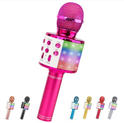 ShinePick Karaoke Mikrofon Bluetooth, 4-in-1 Drahtloses Geschenke Mikrofon Kinder Mädchen,Tragbare LED Microphone Spielzeug ab 4-12 Jahre,Heim KTV Karaoke Gerät kompatibel mit iOS Android PC (Purpur)