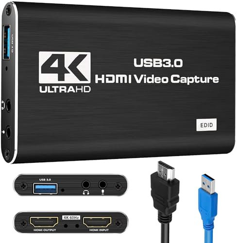 Tarjeta de captura, tarjeta de captura de audio y video HDMI 4K, adaptador de captura USB 3.0 1080P 60FPS dispositivo de grabación de video para grabación de juegos, funciona para Nintendo Switch,
