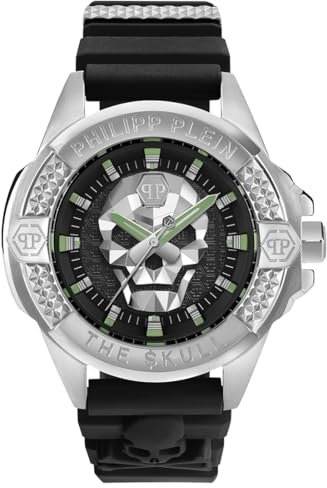 Philipp Plein Herren Analog Quarz Uhr mit Silikon Armband PWAAA0121