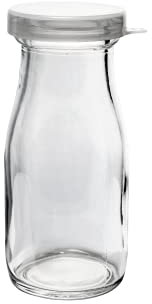 The Dairy Shoppe Glass Milk Bottle, Heavy Glass with Extra Lid, Creamery Style (1, Half Pint Decanter)